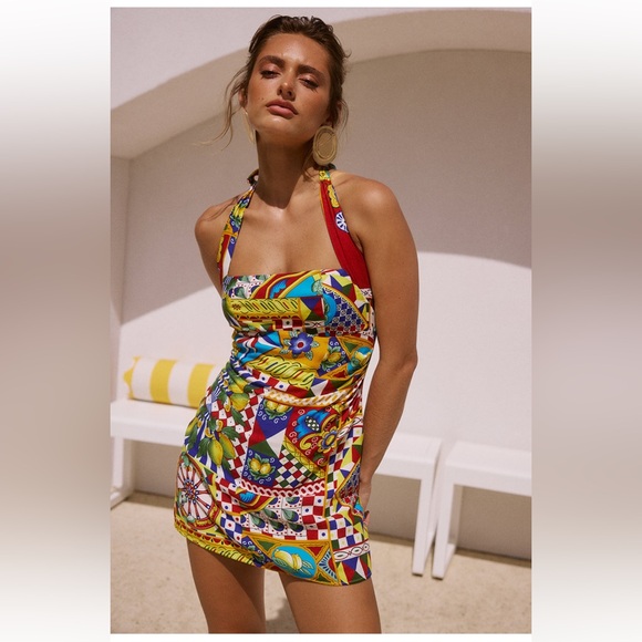 Colorful Patchwork Halter Midi Dress - Picture 8 of 11
